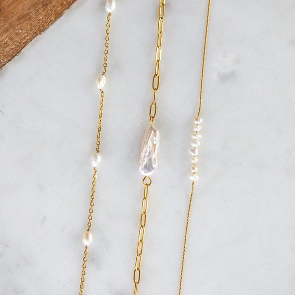 Pearl Necklace & Bracelet Set Bundle Waterproof Jewelry Baroque Pearl Necklace - Picture 7 of 14